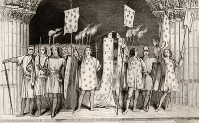 Kuollut lapsi Jean I (1316), kuolemanjälkeinen julisti kuninkaaksi hautajaisissaan Colartin "Histoire de France" -kirjasta, julkaistu n. 1840 tekijältä French School