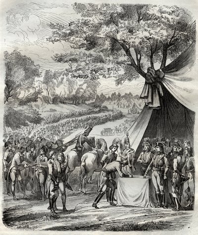 Vendee-sodan loppu - Hoche allekirjoittaa sopimuksen bretonien kanssa - Revolution francaise - La pacification de la Vendee - Accords de la Mabilais, 20. huhtikuuta 1795 - Kenraali Hochen ja chefs chouanien välinen allekirjoitus - Mabilais