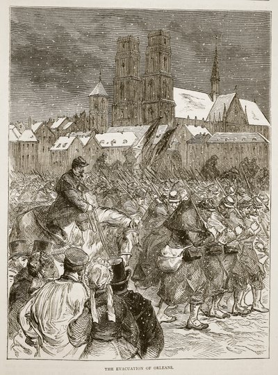 Orleansin evakuointi, joulukuu 1870, kuva Cassellsista Ranskan ja Saksan välisen sodan historia, 1870-1871 tekijältä French School