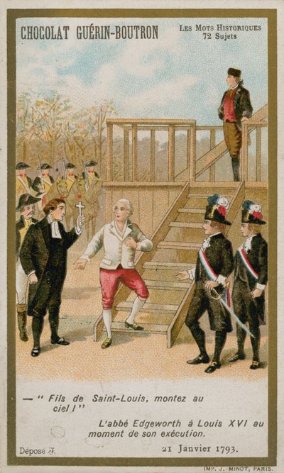Ranskan kuninkaan Ludvig XVI:n teloitus 21. tammikuuta 1793. (chromolitho) tekijältä French School