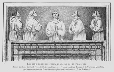 Pyhän Franciscus Assisilaisen viisi ensimmäistä toveria (litho) tekijältä French School