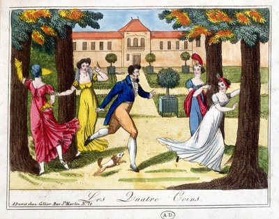 Neljän kulman peli. Kaiverrus 1800-luvun alussa. tekijältä French School