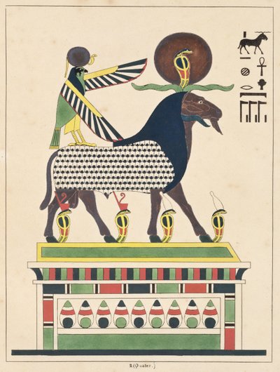 Jumala Amon-Ra, kuva Egyptin Pantheonista: Jean-Francois Champollionin kokoelma mytologisia hahmoja muinaisesta Egyptistä, julkaistu noin 1986 tekijältä French School
