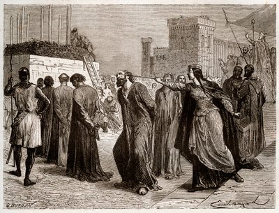 Orleansin harhaoppi vuonna 1022 - Orléansin harhaoppisten tapaus: kaanonit tuomittiin teurastajalle harhaoppimisesta Orleansissa vuonna 1022. (ensimmäinen bucher historiassa harhaoppia vastaan taistelussa lännessä Robert II hurskaan vallan aikana ( 996-103 tekijältä French School