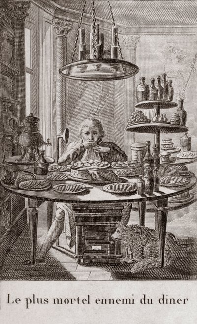 Illallisen tappavin vihollinen - kaiverrus “” gourmettien almanachiin, joka toimii oppaana erinomaisten rakkaiden tekemisessä. Vanhan amatöörin kirjoittama Alexandre Balthazar Laurent Grimod de la Reyniere - 1804-1812 tekijältä French School