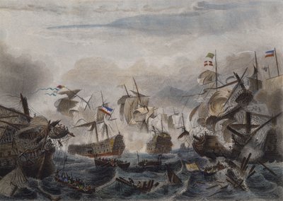 Cape La Hoguen meritaistelu vuonna 1692, kaivertanut Chavanne (värillinen etsaus) tekijältä French School
