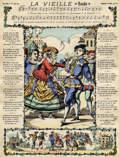 Vanha, suosittu laulu. Kuva Epinalista 1800-luvulta tekijältä French School