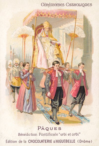 Paavi kannetaan antamaan perinteinen pääsiäissiunaus (chromolitho) tekijältä French School
