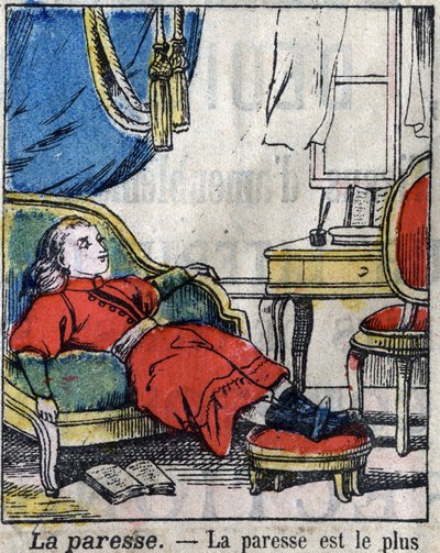 Seitsemän kuolemansyntiä: laiskuus. Epinaalinen kuvantaminen 1800-luvun lopulla. (I sette peccati o vizi capitali) tekijältä French School
