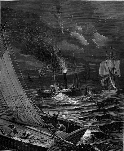 Aluksen valmisti vuonna 1807 Robert Fulton (1765 - 1815) New York - Albany -reittiä varten Hudson-joella. tekijältä French School