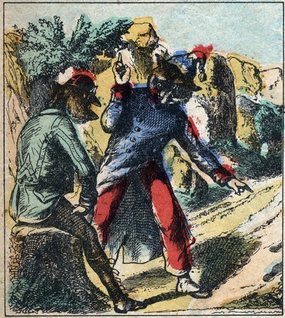 Sairas leijona ja kettu. Jean de La Fontainen (1621-95) sadut. Epinaalikuvaus 1800-luvun lopulta. tekijältä French School