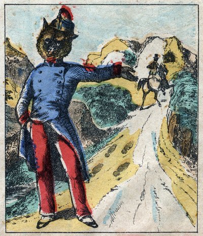 Sairas leijona ja kettu. Jean de La Fontainen (1621-95) sadut. Epinaalikuvaus 1800-luvun lopulta. tekijältä French School