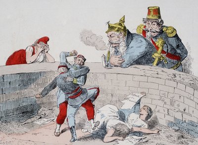 Tilanne - Gauillaume: Meidän on autettava hulluja, Badingue (Napoleon III): Anna heidän tehdä veljeni, on aika puuttua asiaan, kun he (pariisilaiset) ovat syöneet itsensä. Sarjakuva kommuunista. tekijältä French School