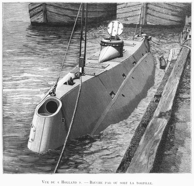 Sukellusvene Holland, kuvitus Le Monde Illustresta, tammikuu 1899 tekijältä French School