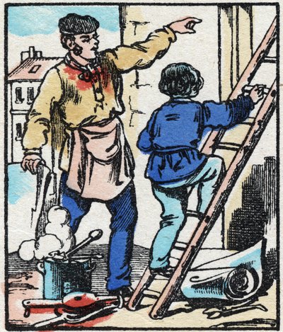 Kihelmöijä. Kaiverrus "" La chanson des metier"". Epinaalinen kuvantaminen, 1800-luvun loppu. Yksityinen kokoelma tekijältä French School
