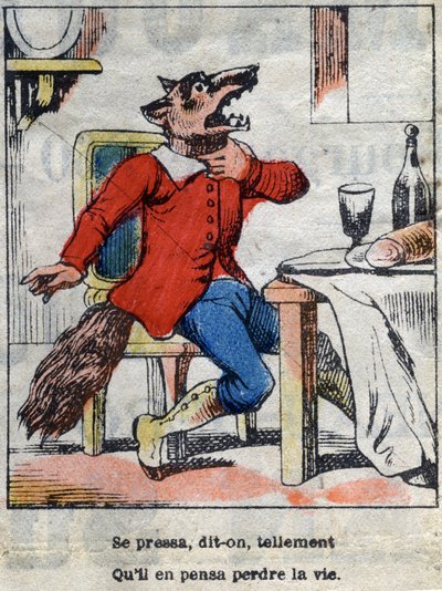 Susi ja haikara. Jean de La Fontainen (1621-95) sadut. Epinaalikuvaus 1800-luvun lopulta. tekijältä French School