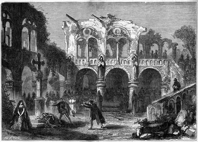 Teatteriesitys: Auguste Vacquerien (1819-1895) "The Funerailles of Honour" (viis. näytös, viimeinen kohtaus). Pariisi, Theater de la Porte Saint Martin tekijältä French School