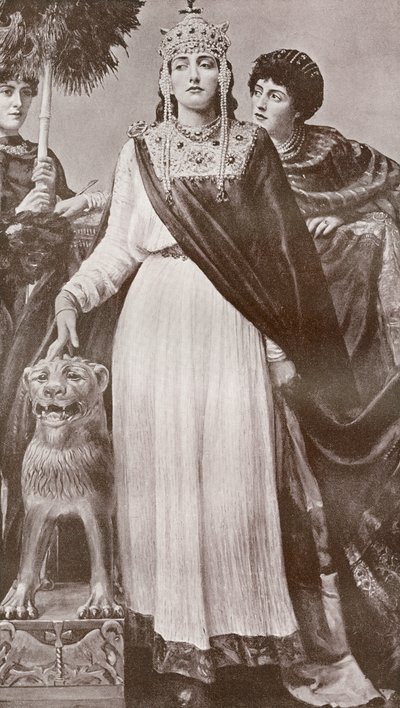 Theodora I, c. 500 - 548. Rooman Bysantin valtakunnan keisarinna ja keisari Justinianus I:n vaimo. Harmsworth History of the World julkaistiin 1908. tekijältä French School