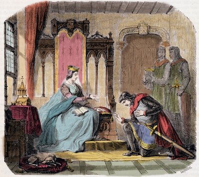 Thibault IV of Champagne (1201-1253) (tunnetaan myös nimellä Thibault I of Navarra) tuli Kastilian kuningatar Blanchen jalkojen juureen varoittamaan häntä vaarasta, jota hän joutuisi pakenemaan - de Genouillacin teoksessa "Paris a travers les cuecles" tekijältä French School