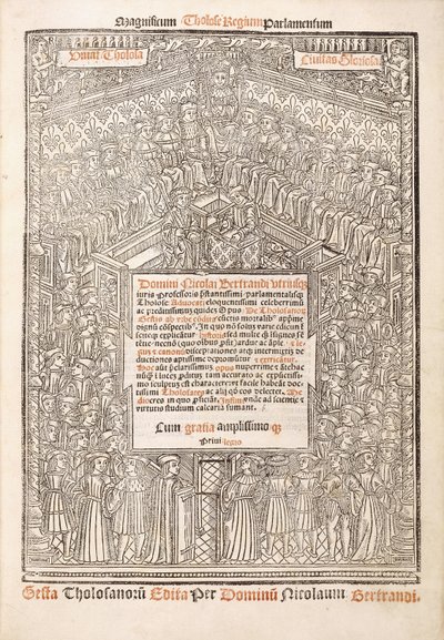 Nimisivulla näkyy Toulousen parlamentti, 1515 tekijältä French School