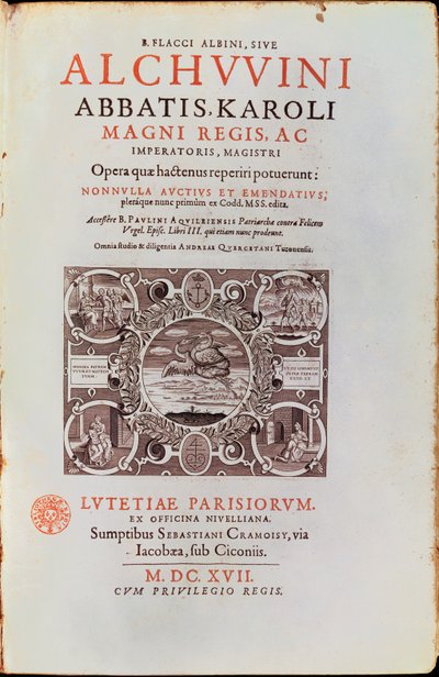 Alcuinin apotti Kaarle Suuren nimilehti, julkaistu vuonna 1617 tekijältä French School