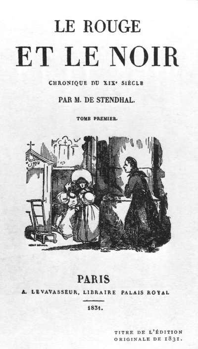 Stendhalin (1783-1842) vuonna 1831 julkaistun The Red and the Blackin ensimmäisen painoksen nimisivu tekijältä French School