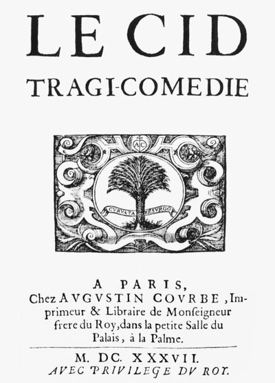 Pierre Corneillen (1606-84) Le Cid (1637) otsikkosivu, julkaistu 1637 tekijältä French School