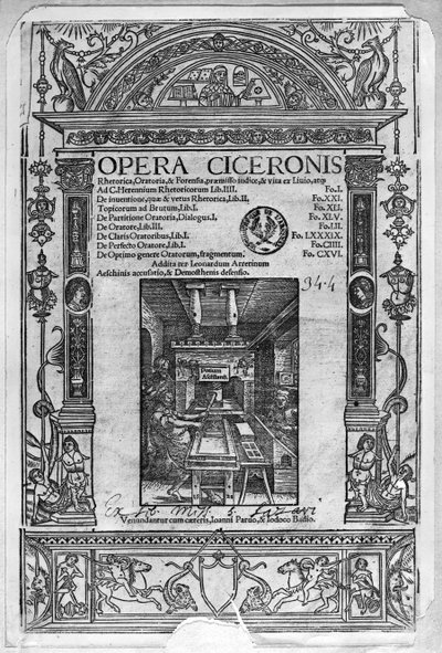 Ooppera Ciceronis, ilmestynyt 1520, otsikkosivu tekijältä French School