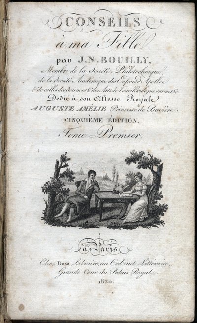 Jean Nicolas Bouillyn (1763-1842) kirjan "" Vihjeitä tyttärelleni " otsikkosivu. 1820. Yksityinen kokoelma. tekijältä French School