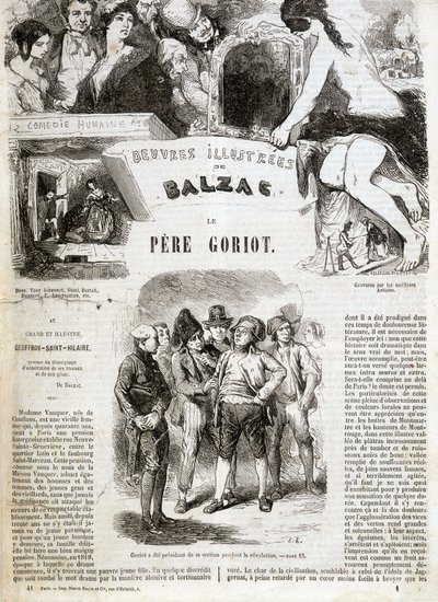 Balzacin romaanin "" Isä Goriot"" alkuperäisen painoksen nimisivu "" Balzacin kuvitetuissa teoksissa"": "" Goriot oli jaoston puheenjohtaja vallankumouksen aikana"" . ¿ tekijältä French School