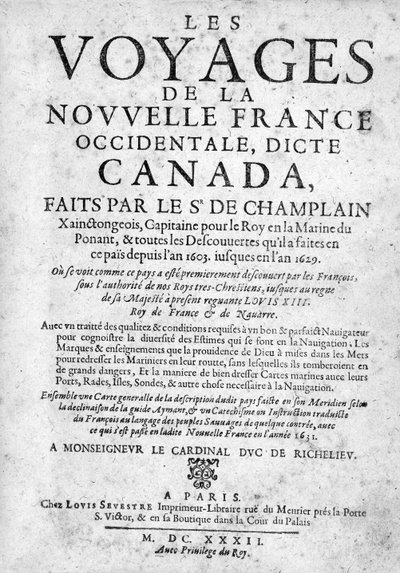 Uuden Ranskan matkat... ilmestynyt 1632 (painettu) nimisivu tekijältä French School