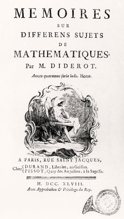"Muistelmat eri matematiikan aiheista" otsikkosivu, 1748 tekijältä French School