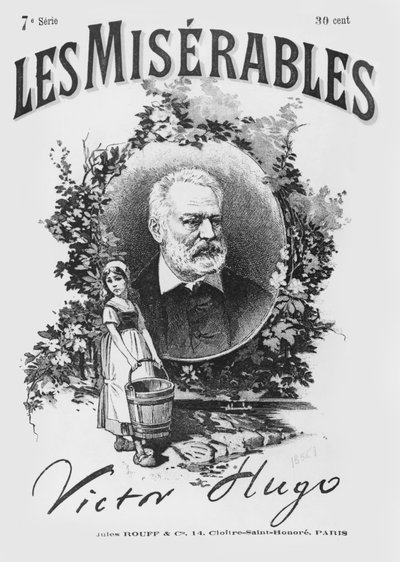 Victor Hugon (1802-85) Les Miserables -kirjan ensimmäisen painoksen otsikkosivu tekijältä French School