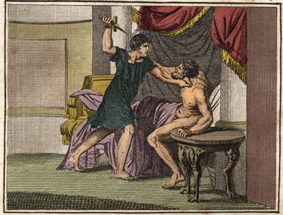 Titus Manlius Torquatus (konsuli vuonna 347 eKr.) veitsellä aseistettuna pakottaa tribuunin Marcus Pomponiuksen perumaan syytökset isäänsä Lucius Manlius Capitolinus Imperiosusta vastaan, joka teki tekijältä French School