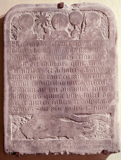 Nicolas Flamelin hautakivi, alunperin Saint-Jacques-de-la-Boucherien kirkosta, 1418 tekijältä French School