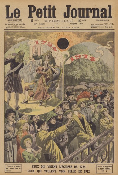 Täydelliset auringonpimennykset vuosina 1724 ja 1912 (värinen lito) tekijältä French School