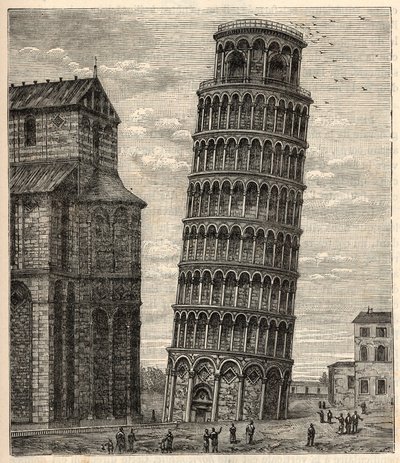 Pisan torni - Torre di Pisa - Tour de Pisa - Kaiverrus "" Tieteet kaikkien arinaan - Alexis Clercin suosittu fysiikka ja kemia - 1800-luvun loppu - Yksityinen kokoelma tekijältä French School