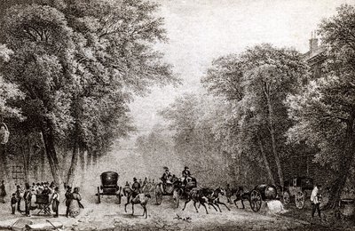 Liikenne Pariisissa, Ranskassa, 1800-luvulla, noin 1830 tekijältä French School