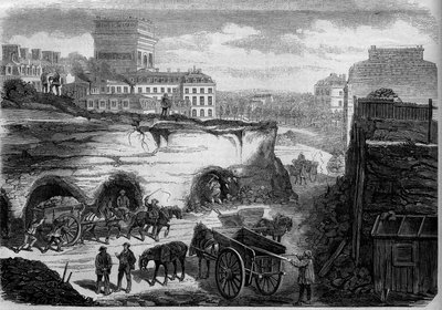 Pariisin muunnokset toisen imperiumin alaisina, Haussmann Paris: Boulevard du Roi de Rome (nykyään avenue de Kleber) läpitunkeutuminen. Kaiverrus "" Le Monde Illustré" -julkaisussa nro 276, 26. heinäkuuta 1862. tekijältä French School