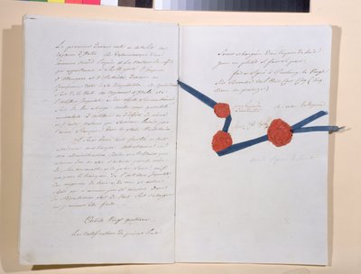 Napoleon I:n (1769-1821) ja keisari Franz II:n (1768-1835) välinen sopimus, allekirjoitettu Presburgissa 26. joulukuuta 1805 (kynä ja muste paperille) tekijältä French School