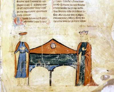 Tristan ja Iseult. Pienoismalli 1300-luvun ranskalaisesta käsikirjoituksesta. Bibl. Marciana, Venetsia. tekijältä French School