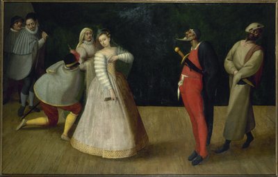 Italialaisten koomikkojen seurue (Gelosi), noin 1580 (öljy) tekijältä French School