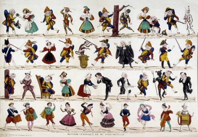 Todellinen tarina Monsieur polychinellestä (polichinelle). Kuva yrityksestä Epinal, sd. 1800-luvulla. tekijältä French School