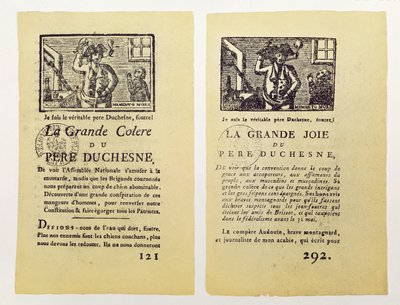 Kaksi sivua Pere Duchesnen La Grande Coleresta, 1792 tekijältä French School