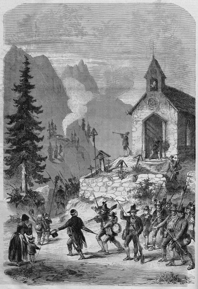Tiroli, Itävallan armeijan tirolilaisten joukkojen paluupaikka lokakuussa 1866. Kaiverrus tekijältä French School