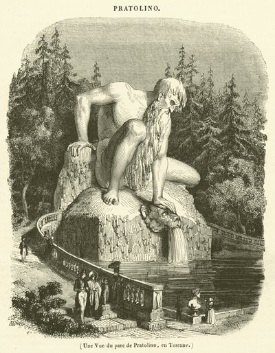 Näkymä Pratolinon puistosta, Toscana (kaiverrus). tekijältä French School