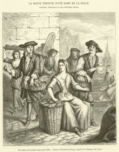 A Lady of Market Louis XIV:n johdolla (kaiverrus) tekijältä French School
