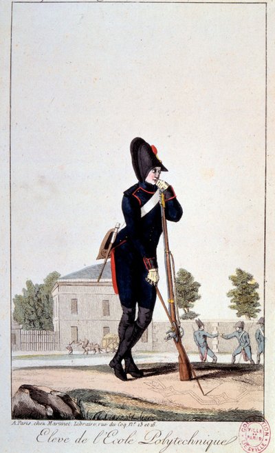 Virkapuku: ammattikorkeakoulun opiskelija 1800-luvulla. 1800-luvun vedoksia. Pariisi, Musee Carnavalet tekijältä French School