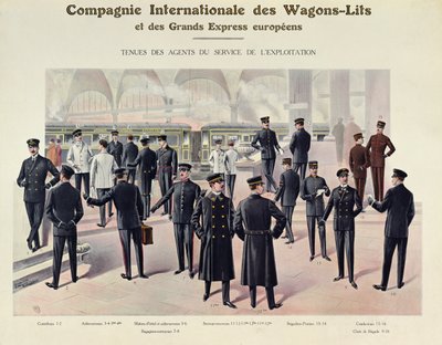 Compagnie des Wagons-Litsin työntekijöiden univormut, n. 1910 tekijältä French School