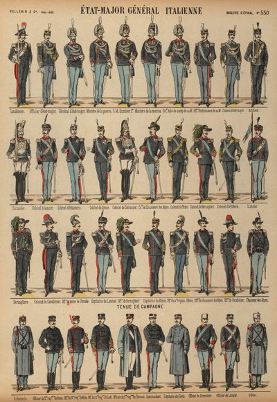 Italian armeijan univormut (värillinen kaiverrus) tekijältä French School